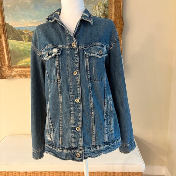 Zara Trafaluc Embroidered Oversized Boho Festival DenimJacket Medium - Picture 13 of 15